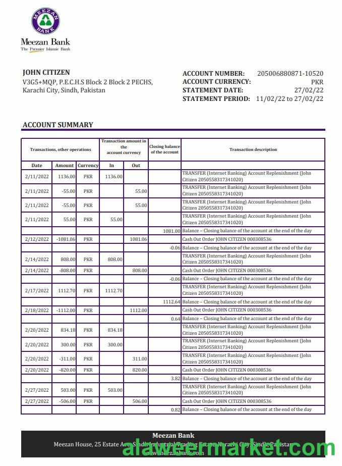 Pakistan Meezan bank statement xls